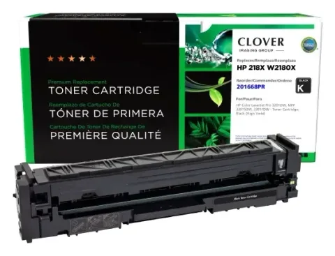 Clover Imaging: Clover Imaging remanufactured High Yield Black toner (reused OEM chip), for HP 218X (W2180X) (seller's product photo)