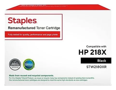 Staples Remanufactured: Staples Remanufactured Black High Yield toner, replacement for HP 218X (STW2180XR) (seller's product photo)